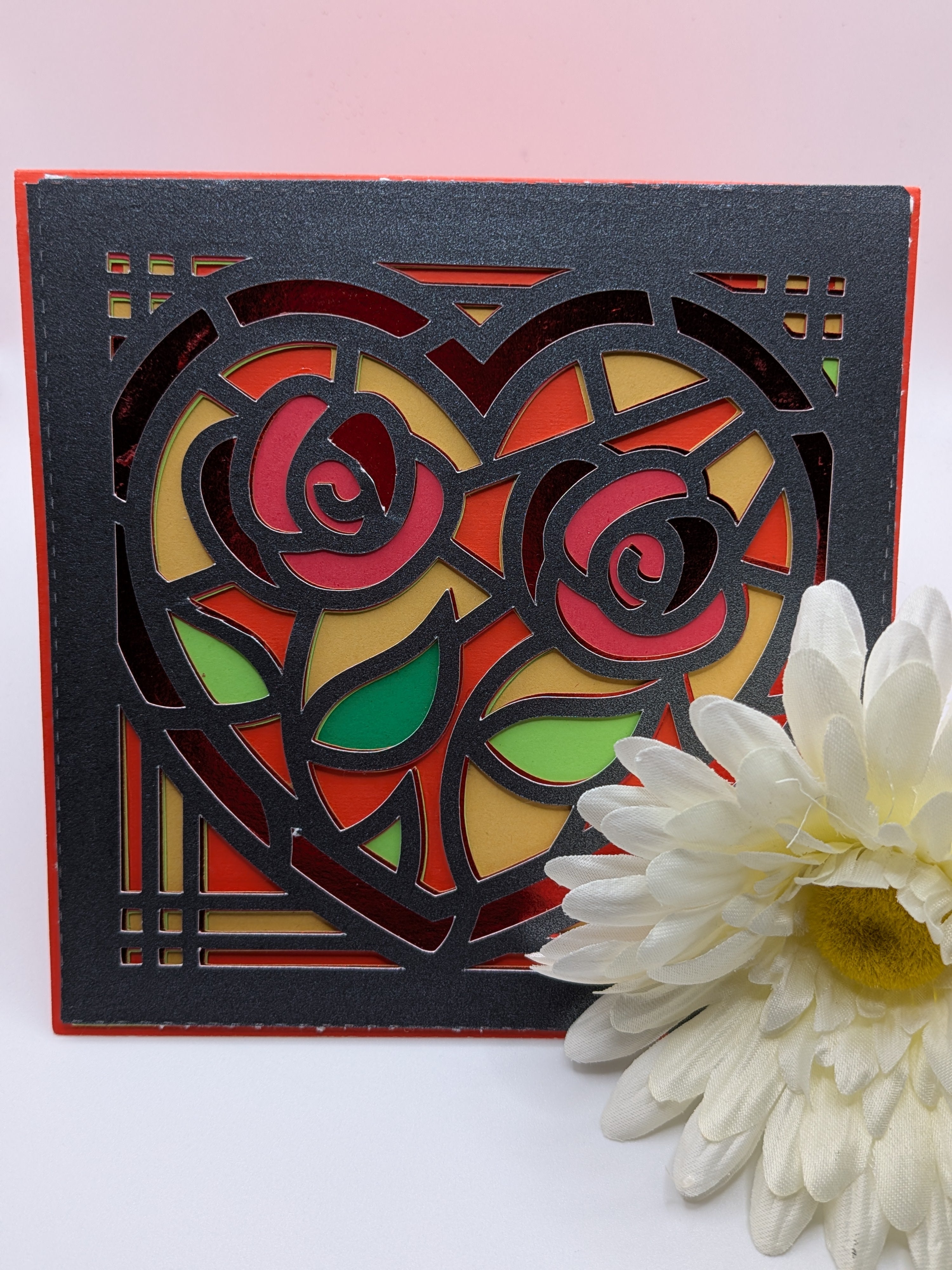 Valentine's Day Card- Stained Glass -orange/red