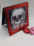 Valentine's Day Card - skull with heart eyes shaker card