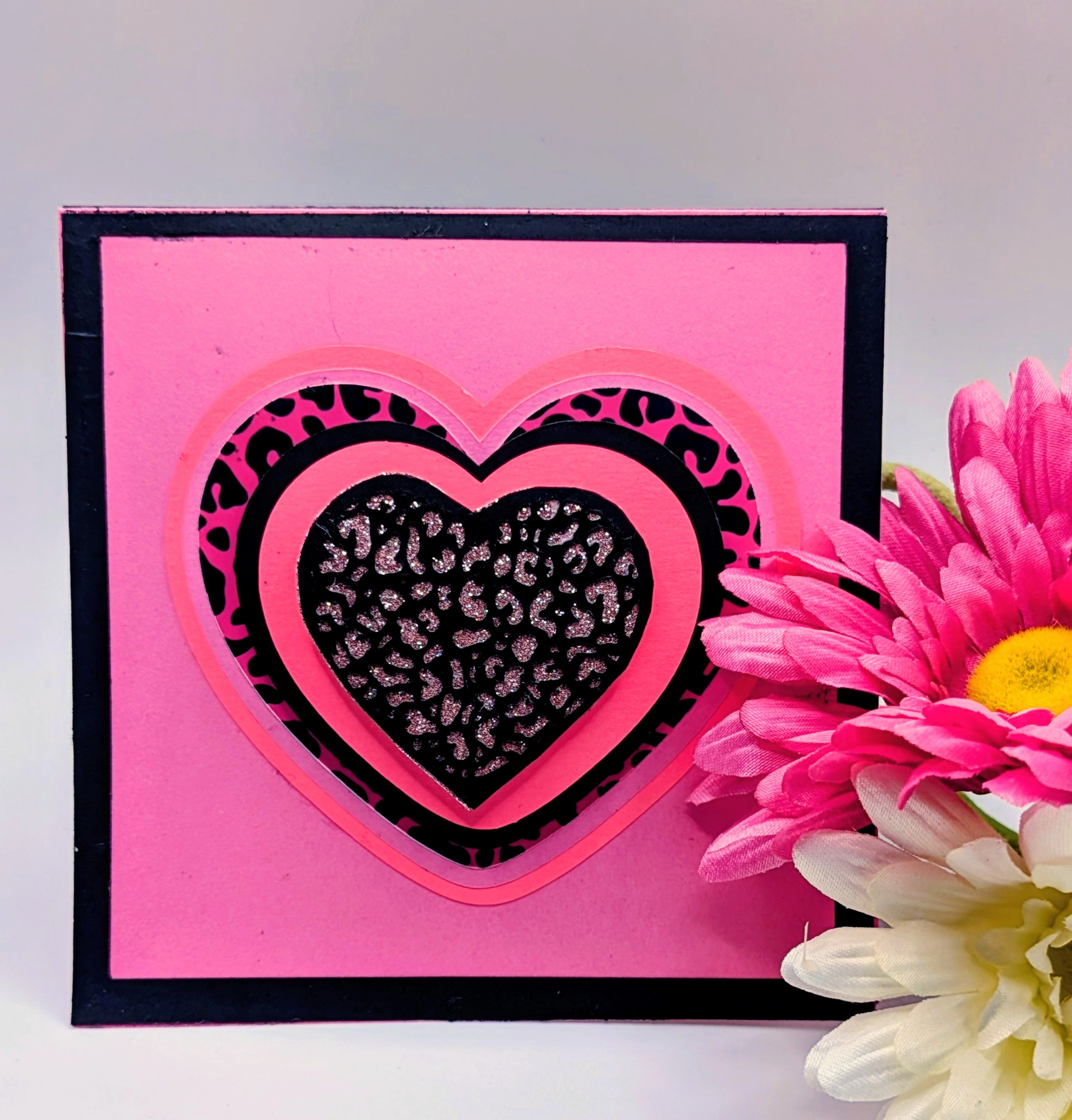 Valentine's Day Card - pink leapord print hearts