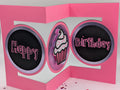 Birthday Card -tri fold - hot pink with cupcake