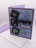 Birthday Card with embossing and dimensional layers - purple and blue tones